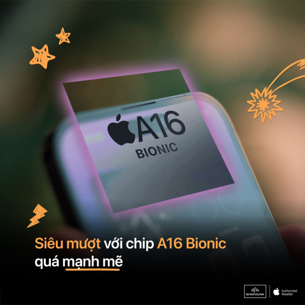 iPhone 14 Pro 256GB được trang bị chipset A16 Bionic tối tân nhất cho hiệu suất xử lý dữ liệu nhanh và tiết kiệm pin hơn